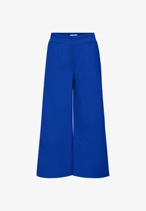 Pantalon large bleu roi avec une taille haute et des plis, présenté sur un fond blanc.