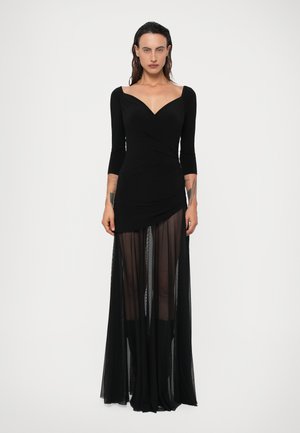 OFF SHOULDER SWEETHEART COMBO FLARED GOWN - Rochie maxi - black