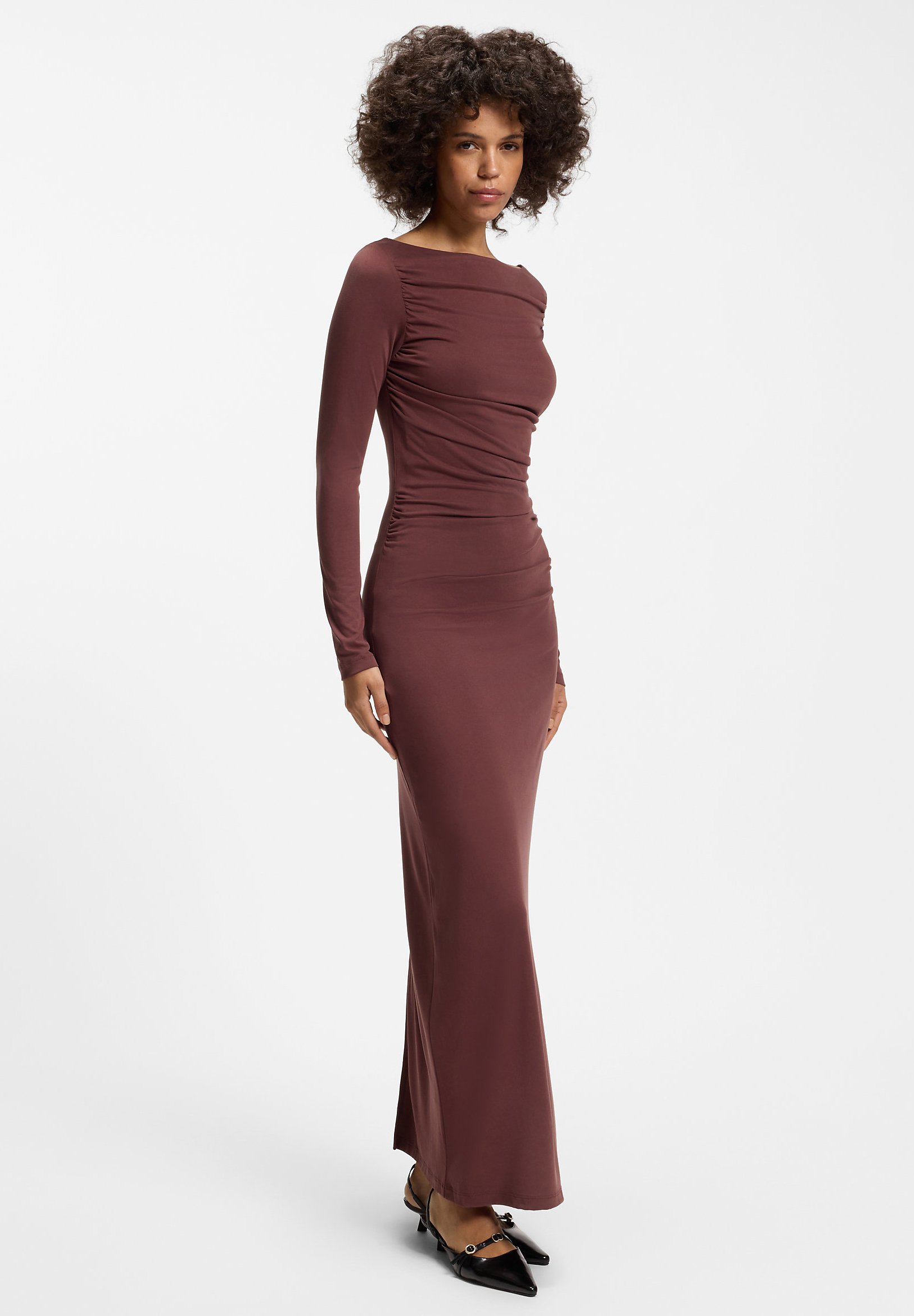 nookie brown dress Nookie Sasha Gown Mocha Brown Satin Ruffle Dress Party Cocktail M NWT $249