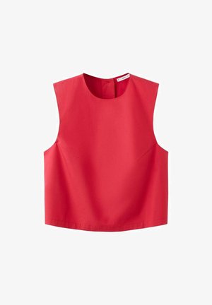 Rode mouwloze top gemaakt van gladde stof, met een ronde hals, een losse pasvorm en minimale stiksel details aan de zijkanten.