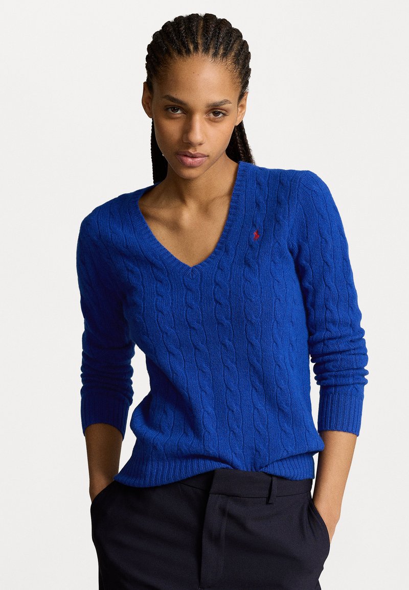 Polo Ralph Lauren CABLE KNIT WOOL CASHMERE V-NECK SWEATER - Svetr - heritage royal