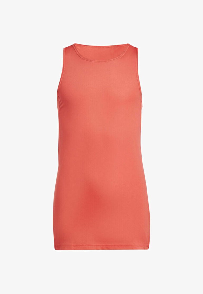 Mouwloos, aansluitend tanktop in koraal, gemaakt van gladde, rekbare stof. Heeft een ronde hals en een naadloze afwerking voor een gestroomlijnde uitstraling.