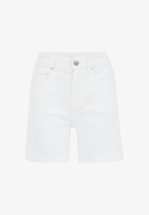 Witte denimshorts met een slim fit ontwerp, vijf zakken, sluiting met knoop aan de voorkant en een soepele textuur. De lengte valt op de middenbovenbenen.