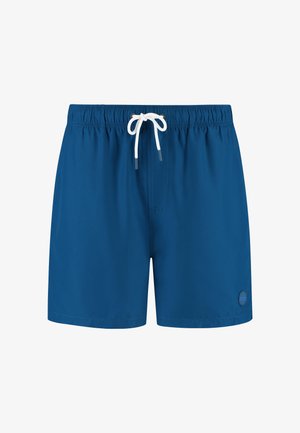 Sinised ujumispüksid kergest kangast, millel on elastne vöökoht, valge nöör ja väike logopatch vasakul jalgel.