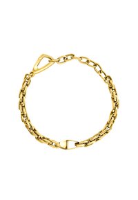 Goldene Kettenarmband mit abwechselnden Gliedern, ausgestattet mit einem sicheren Verschluss und einer glatten, polierten Oberfläche. Schlichtes Design mit einem dezenten Glanz.