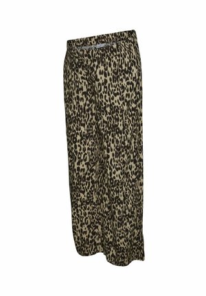 Leopardprint wijde broek gemaakt van lichtgewicht stof, met een elastische tailleband en een ontspannen pasvorm. Kleuren: beige en donkerbruin.