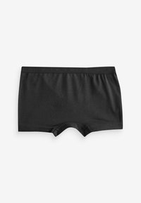 Schwarze Baumwoll-Boxershorts mit einem weichen Bund, der dezente Markenbeschriftung aufweist. Das Design umfasst eine glatte, nahtlose Verarbeitung.