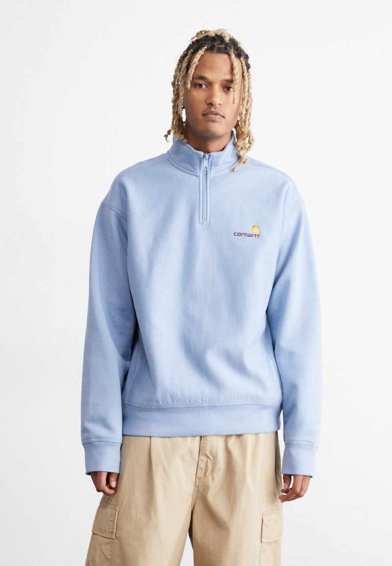 Carhartt WIP HALF ZIP AMERICAN SCRIPT - Sweatshirt - frosted blue
