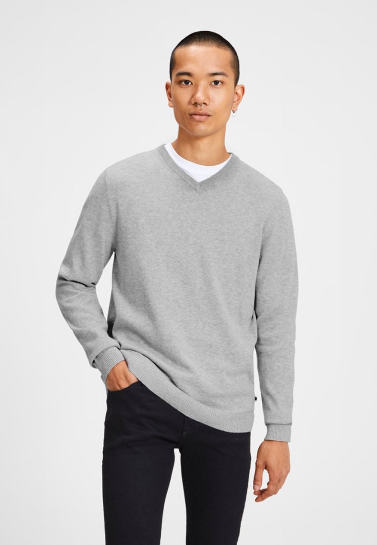 Jack & Jones JJEBASIC V-NECK - Stickad tröja - light grey