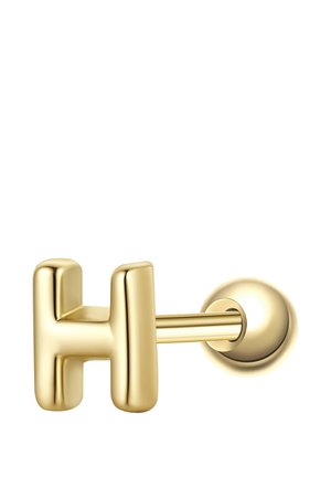 Ohrstecker in Goldfarbe, geformt wie der Buchstabe "H" mit glatter, polierter Oberfläche und rundem Verschluss.