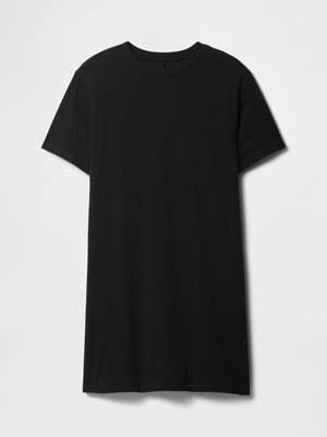 Sort kortærmet T-shirt lavet af blødt bomuld. Rund halsudskæring og lige snit, minimalistisk design uden mønstre eller synlige detaljer.