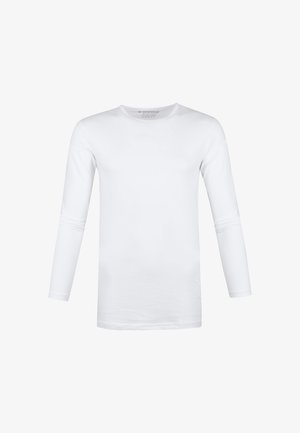 Weißes Langarm-T-Shirt aus weichem Baumwollstoff, mit Rundhalsausschnitt und schmalen Ärmeln sowie einem glatten, flachen Saum.