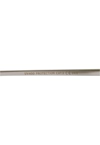 Ochelari de soare cu ramă metalică de culoare argintie. Textul de pe braț citește "Protecție UV400 Cat.3 CE 069." Finisaj mat, design subțire.