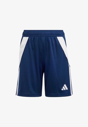 Marineblauwe sportshorts gemaakt van lichtgewicht, ademend polyester. Voorzien van witte zijpanelen en een geborduurd logo op de onderkant van het rechterbeen.
