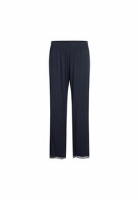 Mörkblå pyjamasbyxor i mjukt tyg, med lös passform och elastisk midja med spetsdetaljer vid nederkanten.