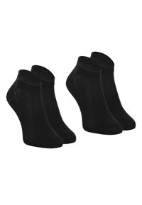 Chaussettes noires jusqu'à la cheville, fabriquées en un matériau doux et extensible avec une texture lisse. Comprend un bord côtelé et un design court. Paquet de quatre paires.