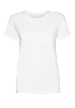 Witte t-shirt met korte mouwen van katoen, met een ronde halslijn en een rechte snit, zonder patronen of versieringen.