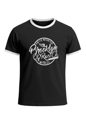Neverless, HERREN T-SHIRT RETRO KONTRASTBUND - DESIGN VINTAGE MOTORCYCLE - - Print T-shirt - schwarz-weiß