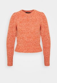 Strikket pullover i en lys orange farve med et tekstureret mønster, rund hals og tætsiddende design. Lange ærmer med ribkant.