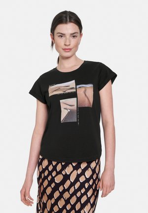 KURZARM RUNDHALS MIT FRONT - T-shirt imprimé - schwarz gemustert