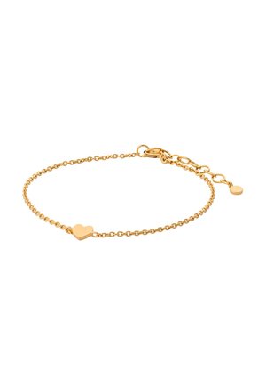 Delikat armbånd i guldkæde med et lille hjertevedhæng og justerbar lås for størrelsestilpasning.