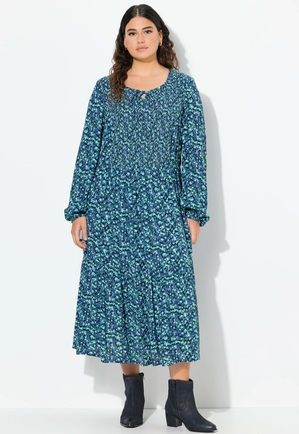 FLORAL PLEATED LONG SLEEVE  - Freizeitkleid - marine