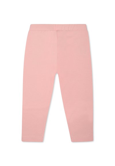 Roze katoenen legging met een zachte textuur, elastische tailleband en zonder patronen. Eenvoudig, aansluitend ontwerp met rechte benen en afgewerkte randen.