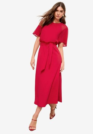 REGULAR FIT - FLUTTER SLEEVE MIDI - Freizeitkleid - burgundy red