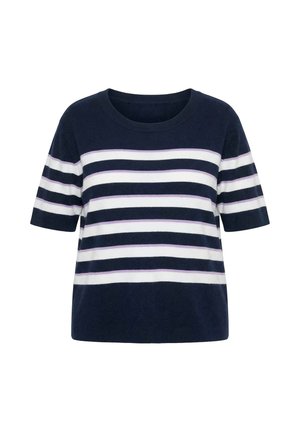 Ulla Popken, BRETON STRIPE SHORT SLEEVE SWEATER - T-shirts print - marine
