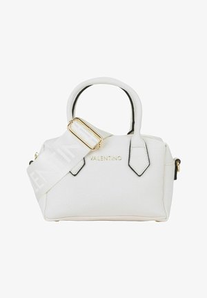 Sac à main Valentino blanc avec double poignée, bretelle large détachable et ferrures dorées.