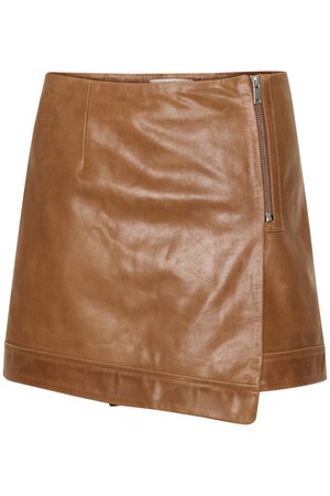 ELLINA SHORT SKIRT - Fustă din piele - cognac