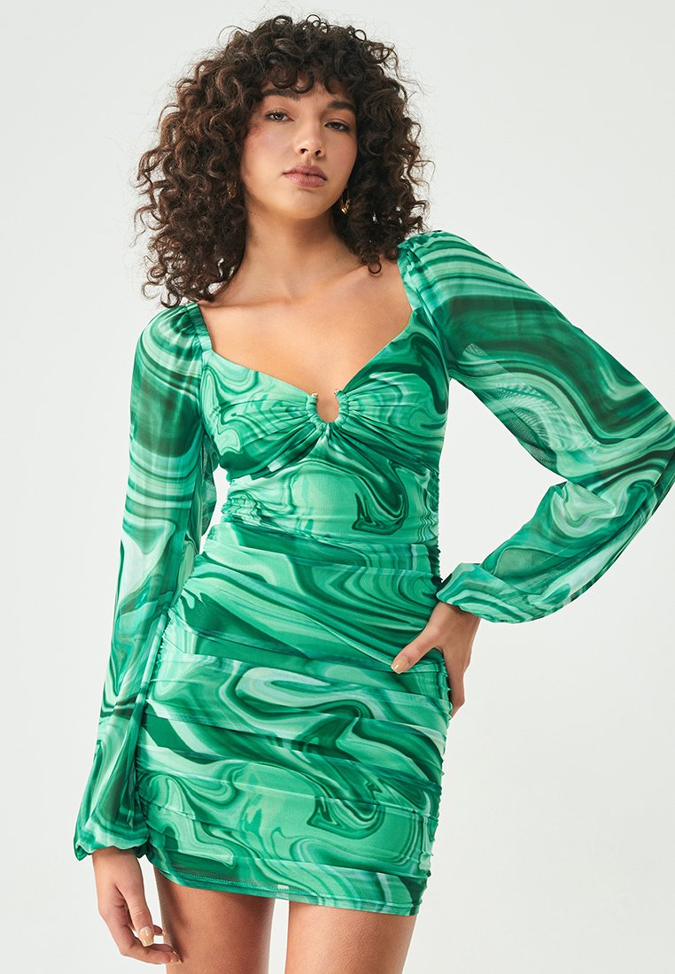 green emerald velvet dress Vintage 1960s Day Dress / Aqua Blue Marble Print / Opducke's of Streat –  ThisBlueBird main image 0