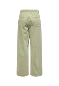 Pantalons larges de couleur vert clair en coton, dotés d'une taille élastique et de deux poches arrière avec un design de couture plate.