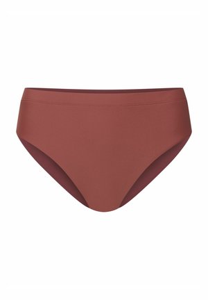 Bikini w wysokim stanie w kolorze rdzawym, wykonany z gładkiego, elastycznego materiału. Oferuje bezszwowy krój z umiarkowanym pokryciem i miękką talią.