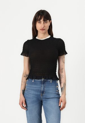 SMOCKED TEE - T-shirts - jet black
