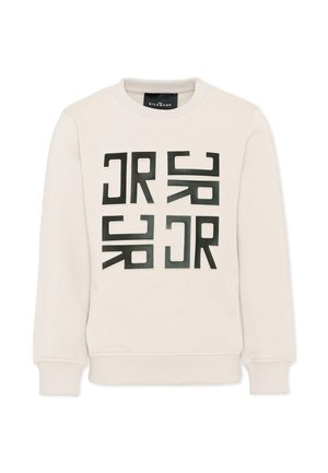 Felpa color crema con motivo geometrico quadrato astratto nero sul davanti e polsini e orlo a coste.