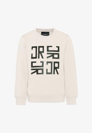 Felpa color crema con motivo geometrico quadrato astratto nero sul davanti e polsini e orlo a coste.