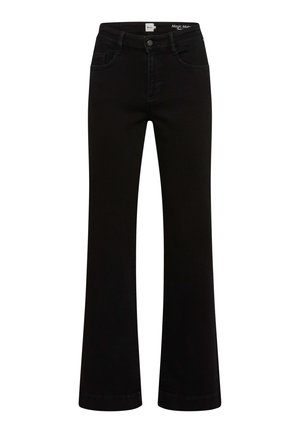 Zwarte flared jeans gemaakt van denimstof. Hoog in de taille met vijf zakken en een ritssluiting. Gestikte naden en afgewerkte zoom.