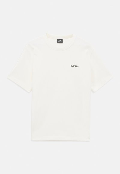 Tricou alb cu mânecă scurtă, guler rotund și un mic logo negru "PS Paul Smith" brodat pe pieptul stâng.