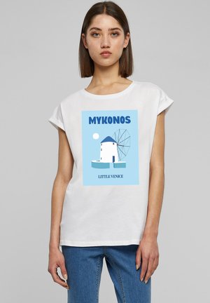 CLASSIC ROLL UP MYKONOS - Print T-shirt - white