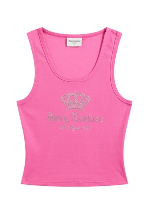 Rosa geripptes Tanktop mit Strasskronenverzierung und dem Text "Juicy Couture Los Angeles 1997" auf der Vorderseite, Größe Klein, Etikett innen am Halsausschnitt.