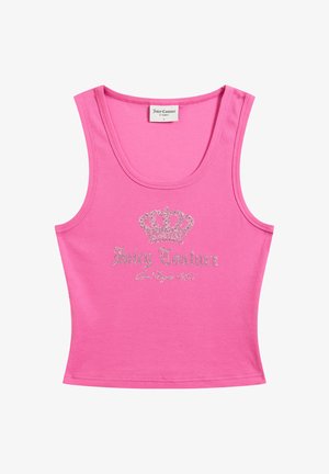 Rosa geripptes Tanktop mit Strasskronenverzierung und dem Text "Juicy Couture Los Angeles 1997" auf der Vorderseite, Größe Klein, Etikett innen am Halsausschnitt.