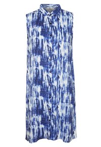 Abito senza maniche, con bottoni, in blu e bianco con un motivo tie-dye. Caratterizzato da un colletto e una vestibilità comoda, realizzato in tessuto morbido.