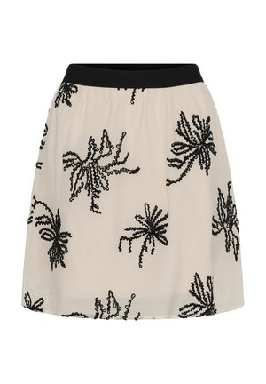 Gonna color crema con elastico in vita nero, decorata con motivi floreali neri in paillettes sparse.