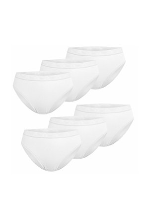 White cotton briefs set, six pieces, featuring a soft, textured elastic waistband with a simple design and full coverage shape.