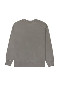 Grå sweatshirt med rund hals, lange ærmer og ribbede manchetter. Stoflaget ser blødt ud med en glat tekstur og subtile syningsdetaljer.