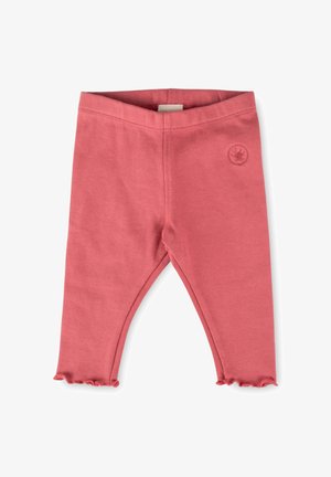 Sanfte rosa Leggings für Kleinkinder mit elastischem Bund, dezent besticktem Logo an der Hüfte und gerafften Säumen an den Knöcheln.