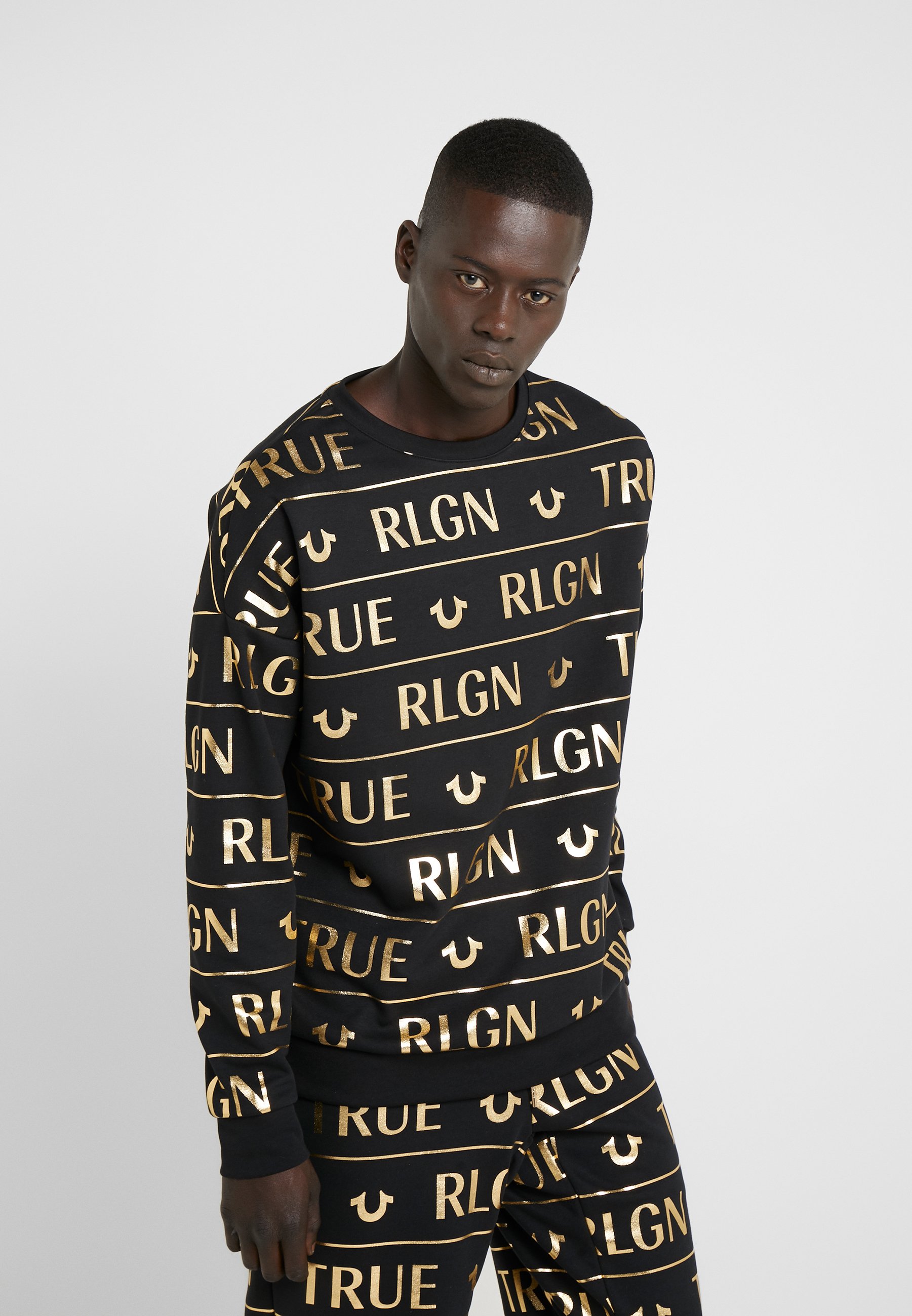 True Religion Black/Gold Foil Print Sweatshirt | craft-ivf.com