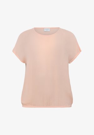 Lühikeste varrukatega, virsiku värvi pluus, mis on valmistatud kerge kangaga. Omab ümarat kaelust ja kogutud äärt, et saavutada mugav lõige.