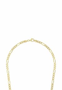 Collana in oro con catena Figaro e chiusura a gancio su sfondo bianco.